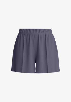 Shorts à taille élastique gris foncé avec une coupe décontractée et des détails subtils de coutures verticales sur le devant.