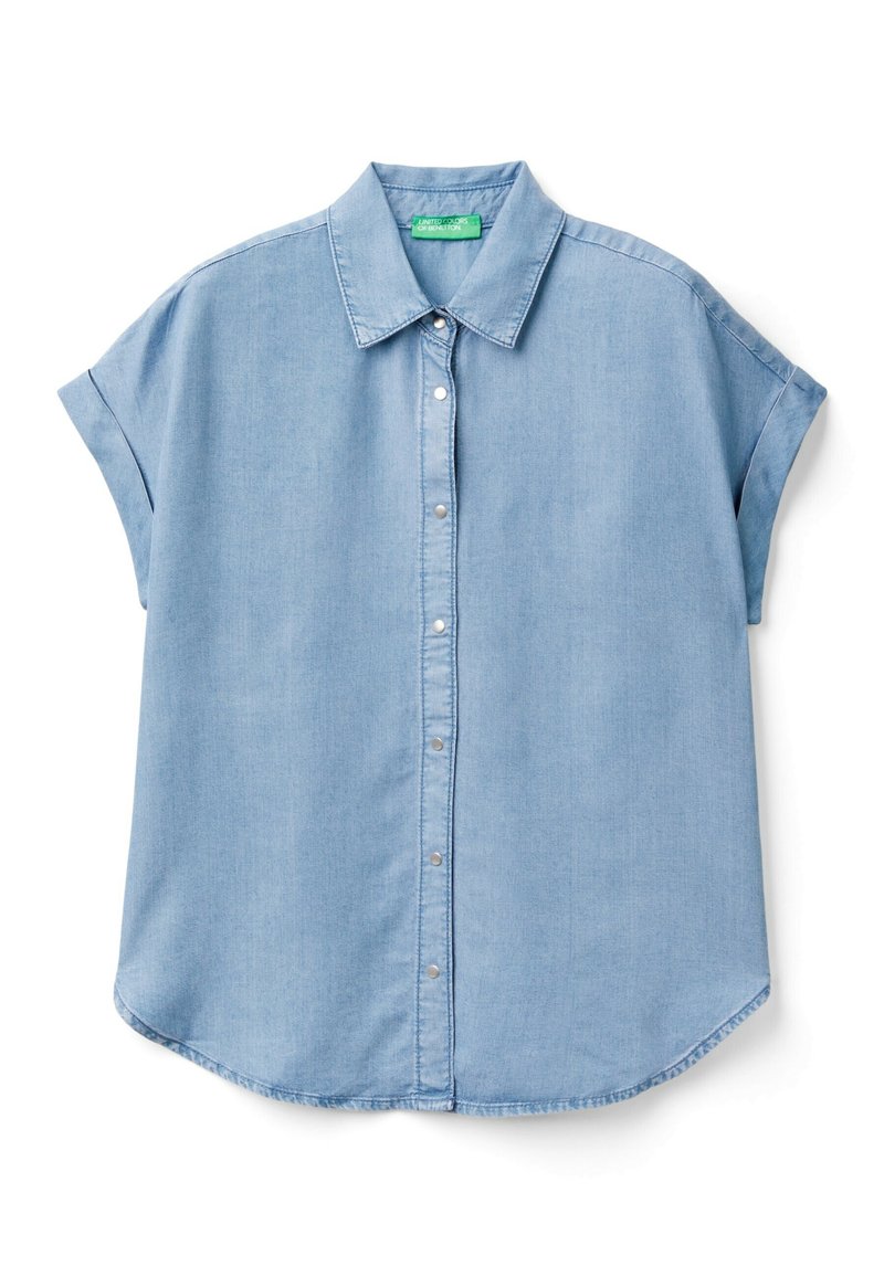Chemise Chambray Indigo Benetton Pour Garçon – Manches Courtes, Col Coréen | Vêtement Garçon 100% Coton