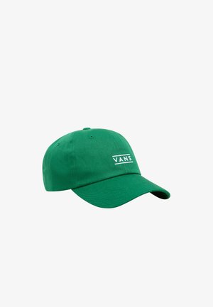Casquette en coton verte avec une visière courbée et un logo "VANS" blanc à l'avant. Design simple sans motifs ni accents supplémentaires.