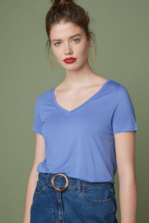 SLOUCH V NECK  - T-Shirt basic - light blue