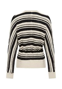 Gestreifter Pullover mit einem schwarz-cremefarbenen Muster, ausgestattet mit einem gerippten Saum und Bündchen, strukturiertem Stoff und einem lässigen Schnitt.