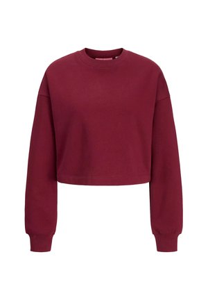 Felpa corta color bordeaux realizzata in tessuto morbido, con scollo rotondo e maniche lunghe a coste. Design semplice senza motivi visibili.