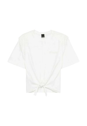 Top bianco a maniche corte realizzato in morbido cotone. Presenta un dettaglio annodato nell'orlo e un collo rotondo. Design semplice e casual senza motivi.