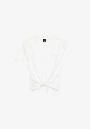 Top bianco a maniche corte realizzato in morbido cotone. Presenta un dettaglio annodato nell'orlo e un collo rotondo. Design semplice e casual senza motivi.