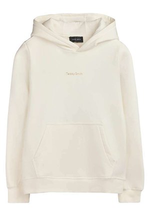 Sweat à capuche couleur crème avec poche avant et "Teddy Smith" brodé en petites lettres dorées sur la poitrine.