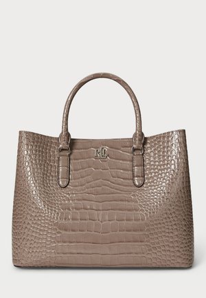 Lauren Ralph Lauren EMBOSSED LEATHER LARGE MARCY SATCHEL - Handbag - taupe brown