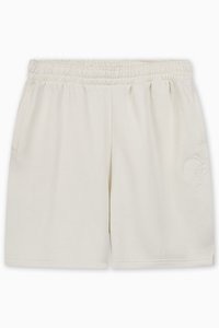 Kremfargede shorts med elastisk midje laget av mykt stoff, med to sidelommmer og en subtil brodert logo på venstre bein.