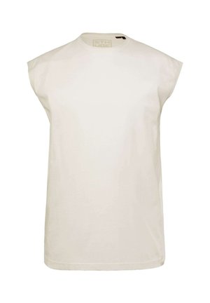 T-shirt sans manches de couleur blanc cassé en coton, avec un col rond et des lignes épurées, sans motifs ni accents visibles.