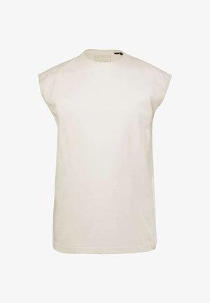 Bezrękawnik w kolorze off-white, wykonany z bawełny, z okrągłym dekoltem i prostymi liniami, bez widocznych wzorów ani akcentów.