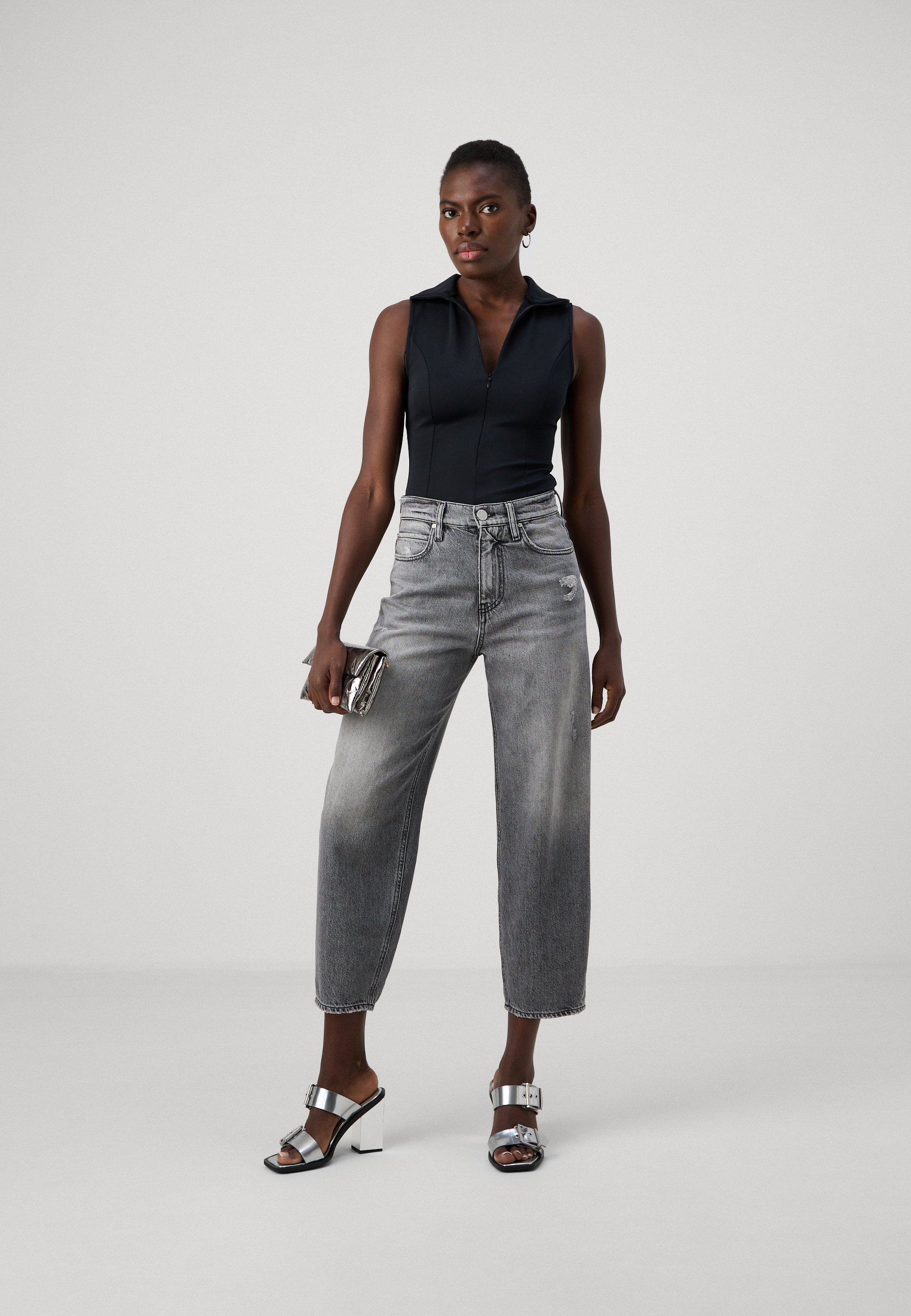 Pinko ESTELLE EGG - Wide Leg - lavaggio light grey/light