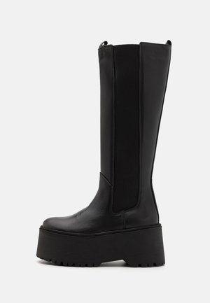BOSANOVA Stivali Militari Donna In Pelle Vegana - Colore Nero, Tacco 7 Cm Con Platform, Zip Frontale E Lacci Decorativi - Taglia 37 EU - 5
