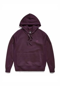 Felpa con cappuccio in misto cotone di colore viola scuro. Presenta un cappuccio regolabile, tasca frontale e un piccolo logo sul petto. Tessuto morbido.