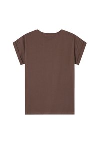 T-shirt en coton marron, à manches courtes, col rond, doté d'un design simple avec une texture lisse et sans motifs. Coupe plate et décontractée.