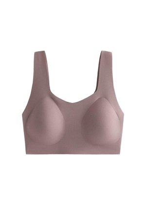 Reggiseno wireless color malva senza cuciture con spalline larghe e coppe sagomate, progettato per il comfort e l'uso quotidiano.