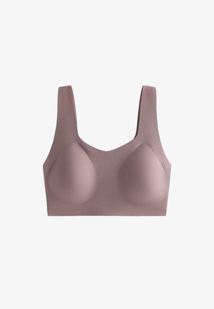 Reggiseno wireless color malva senza cuciture con spalline larghe e coppe sagomate, progettato per il comfort e l'uso quotidiano.