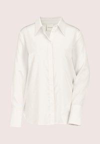 Witte lange mouwen shirt met een klassieke kraag, gemaakt van gladde, stevige stof. Voorzien van een knoopsluiting aan de voorkant en een licht gebogen zoom.