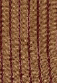 Tessuto con strisce verticali alternate giallo-marroni e rosso scuro, che mette in mostra una trama lavorata a maglia. Il motivo è ripetitivo e uniforme.