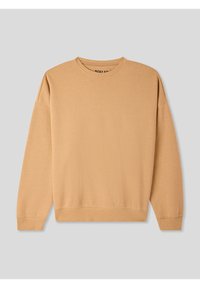 Felpa beige con colletto a girocollo, maniche lunghe e polsini a coste. Tessuto morbido, vestibilità casual e il marchio "ROXY FIT" riportato all'interno.