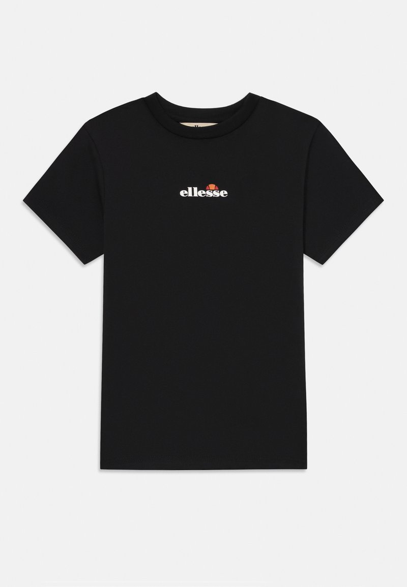 Černé bavlněné tričko s krátkým rukávem a kulatým výstřihem. Na přední straně se nachází bílé logo "ellesse" s barevným akcentem.