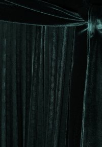 Dark green velvet skirt featuring vertical pleats and a matching fabric tie belt. Soft texture with a subtle sheen.