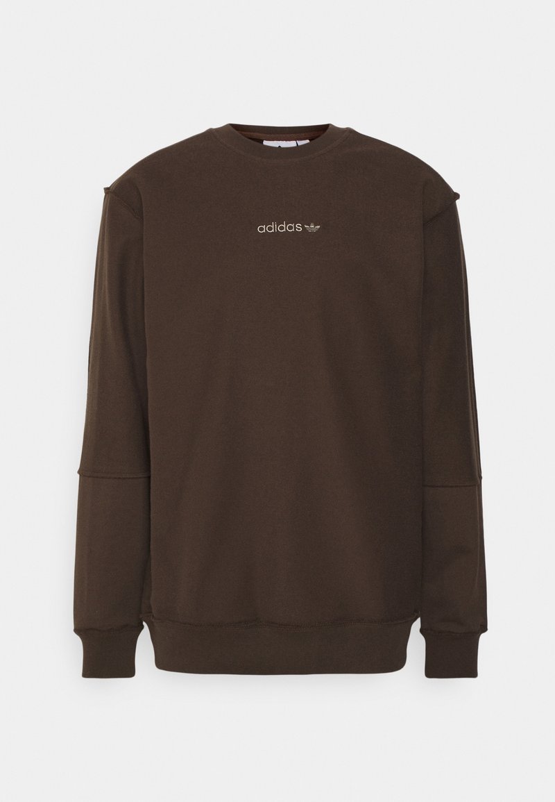 Brun Adidas crewneck-sweatshirt med ribstrikkede manchetter, kant og logo centralt placeret på brystet.