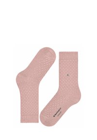 Chaussettes en tricot rose clair avec un motif texturé et des bords côtelés. Dotées d'un petit logo sur la semelle et d'un tissu lisse et doux.
