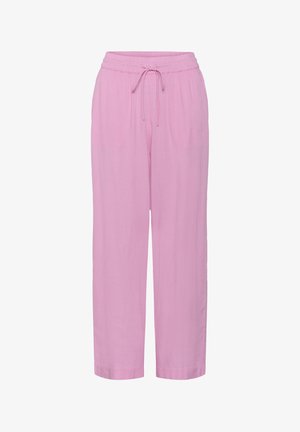 Pantalones sueltos de color rosa claro con cintura elástica y cordón ajustable, diseño de pierna recta y bajos con puños.