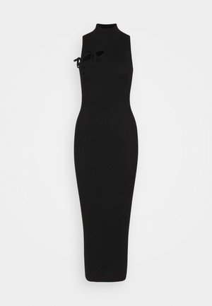 TIE FRONT HIGH NECK MIDAXI - Shift dress - black