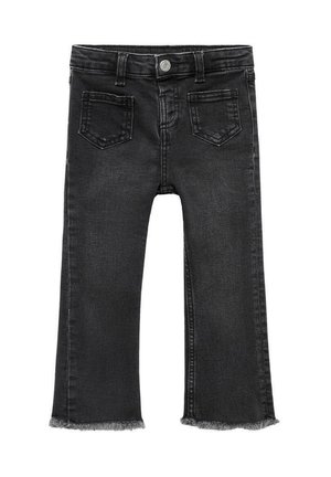 Jeans in denim nero con un design cropped e a zampa. Dotati di tasche frontali e posteriori, orlo sfrangiato e chiusura con bottone in metallo.