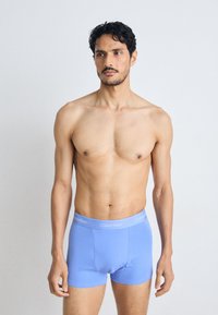 Calvin Klein heren boxershorts, lichtblauw, elastische tailleband met logo, zachte katoenen stof, aansluitend ontwerp, gladde textuur, knielange snit.