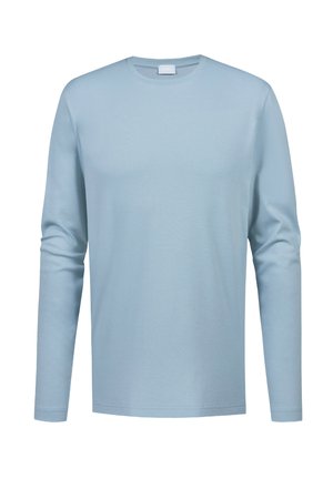 Lange mouwen lichtblauw T-shirt gemaakt van zachte katoen. Heeft een ronde hals en een eenvoudig, onopvallend ontwerp met een rechte zoom en aansluitende mouwen.