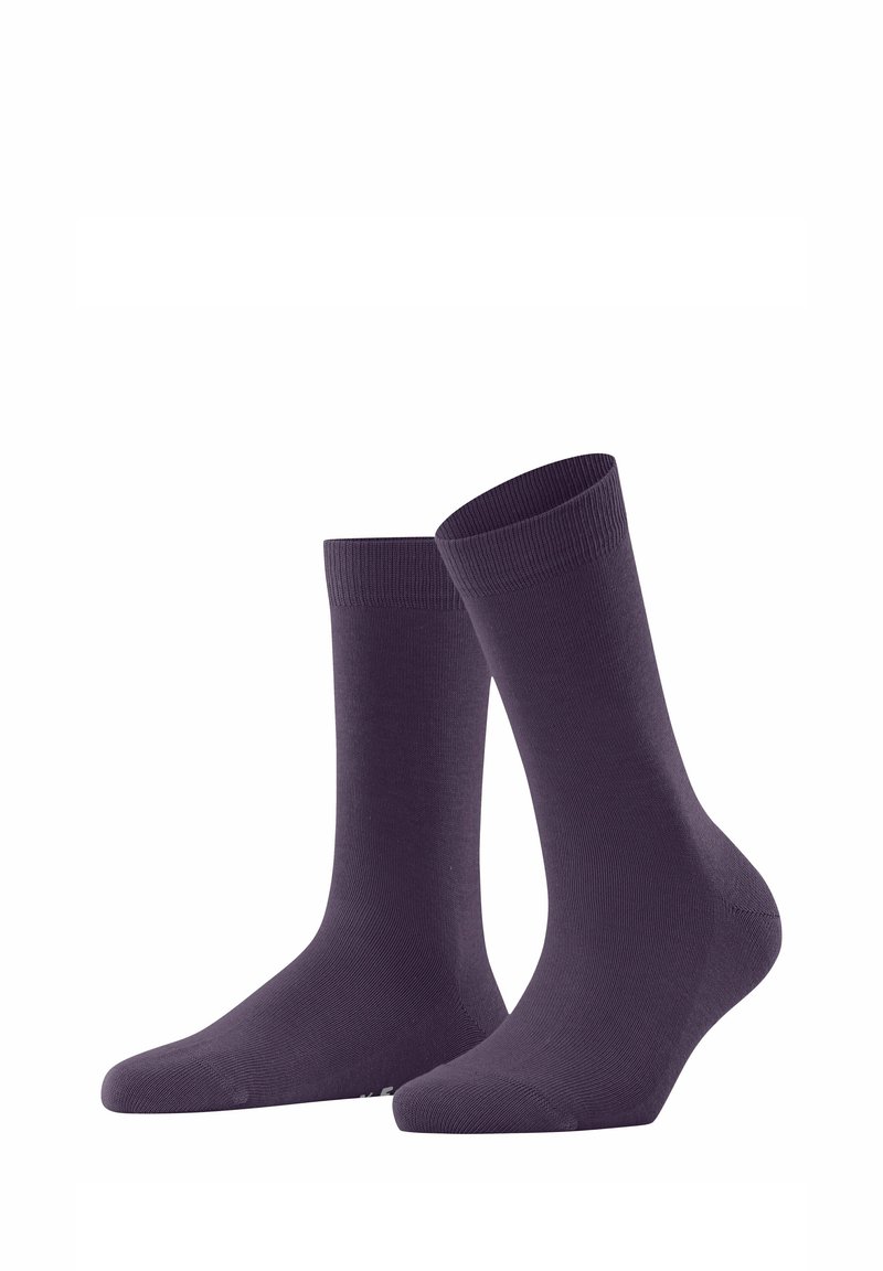 Chaussettes en coton violettes avec une texture lisse, des bords côtelés et un design classique de longueur crew. Convient pour une utilisation décontractée.