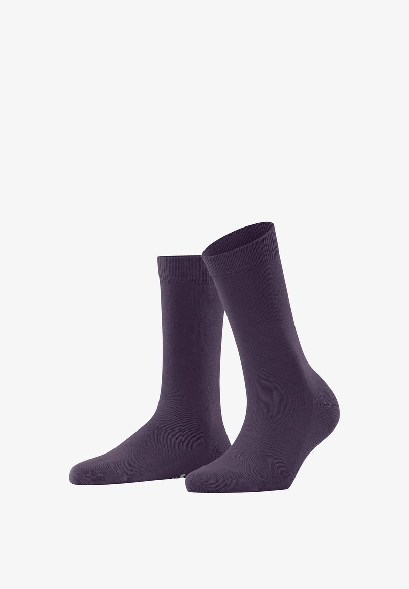 Chaussettes en coton violettes avec une texture lisse, des bords côtelés et un design classique de longueur crew. Convient pour une utilisation décontractée.