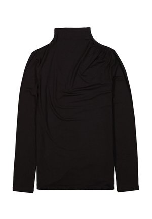 Zwarte lange mouwen turtleneck shirt van zachte stof, met een strakke pasvorm en geplooide details bij de schoudernaad.