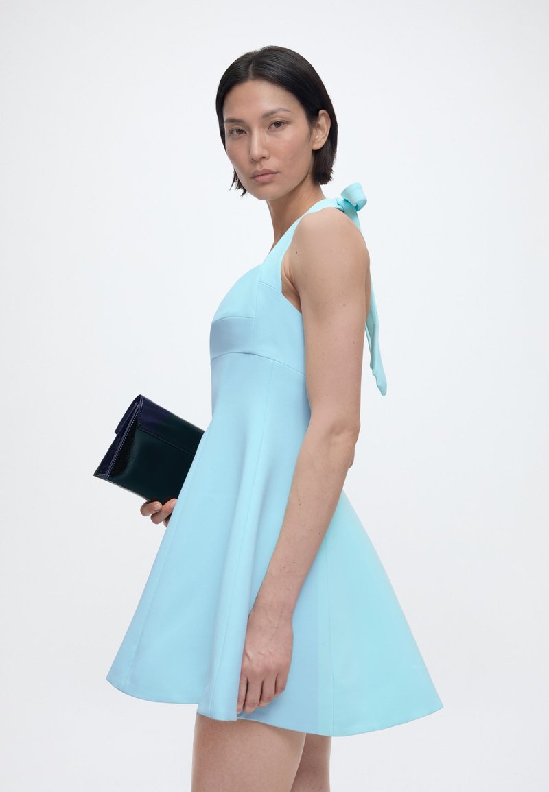 painting of bill clinton in blue dress LBD Exclusive Powder Blue Elara Bardot Gown