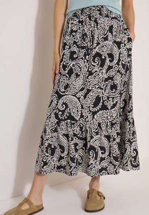 Cecil MAXI-ROCK MIT FLORALEM MUSTER - Falda acampanada - black