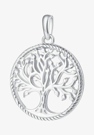 Silberanhänger mit einem Baumdesign in einem kreisförmigen Rahmen. Die filigranen Äste sind detailreich gestaltet und haben einen verdrehten Seilrand.
