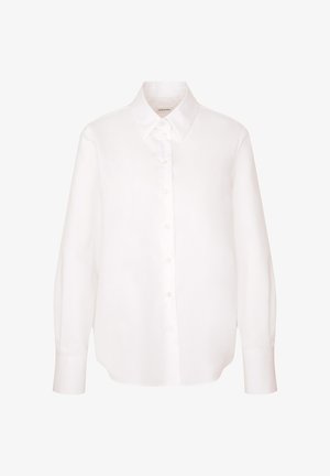 Witte lange mouwen shirt van gladde stof, met een klassieke kraag en een voorste knoopsluiting. Strak, schoon ontwerp met een getailleerde pasvorm.