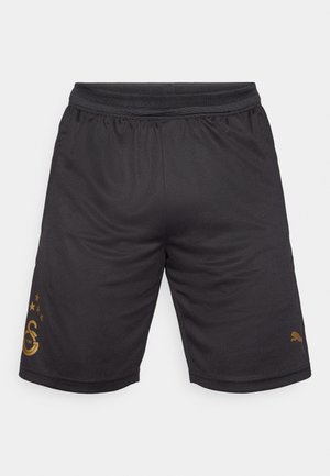 Pantaloni sportivi neri con cintura elastica, caratterizzati da un design con logo dorato e stelle sulla gamba sinistra e un piccolo logo Puma dorato sulla gamba destra.