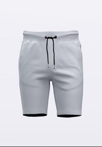Lichtgrijze casual shorts met een geribbelde tailleband en een zwart trekkoord, voorzien van zijzakken en een gladde stoftextuur.