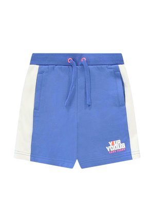Blauwe shorts met witte zijpanelen, een taille met koordsluiting en een gedrukt logo onderaan. Gemaakt van zachte stof met een losse pasvorm.