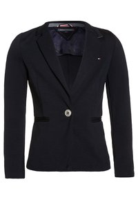 Námořnický blejzr s dlouhými rukávy, zapínání na jeden knoflík, dvě přední kapsy a jemné texturované detaily na látce.