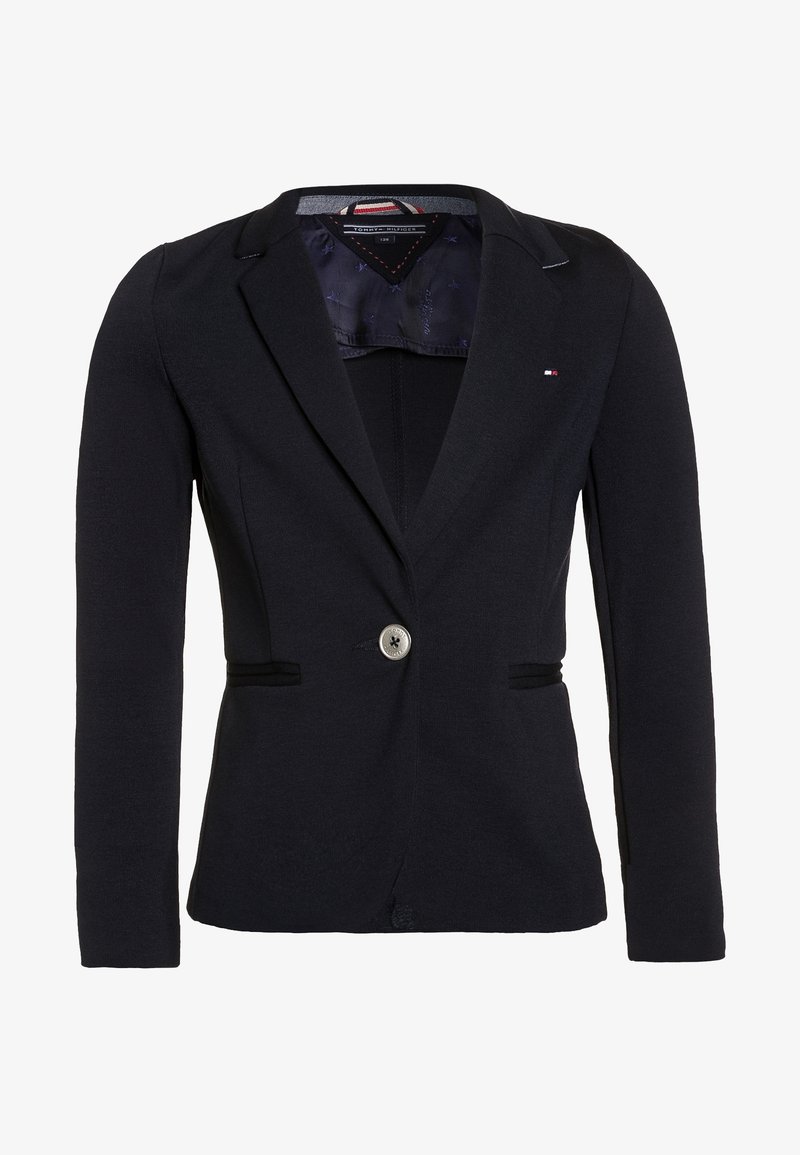 Námořnický blejzr s dlouhými rukávy, zapínání na jeden knoflík, dvě přední kapsy a jemné texturované detaily na látce.