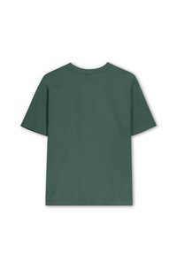 Short-sleeve, crew-neck T-shirt in dark green cotton fabric. Seamless back design with no visible logos or patterns. Standard fit.