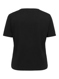 Sort T-shirt med korte ærmer vist bagfra med lige kant og rund halsudskæring på hvid baggrund.