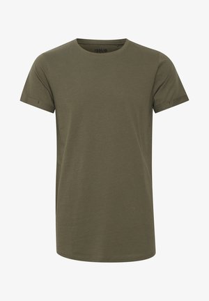 Oliivroheline lühikeste varrukatega T-särk, mis on valmistatud pehmest puuvillast. Omab ümarat kaelaauku ja sirget hemmi, millel on minimaalne kujunduselement.