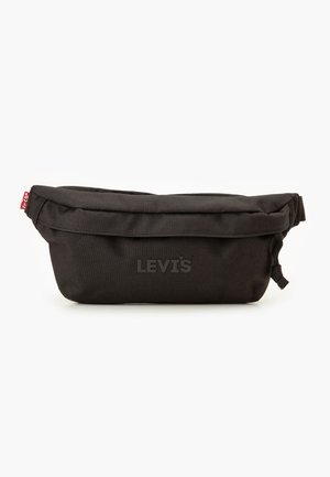 Sac banane noir Levi's avec fermeture éclair et petite étiquette rouge Levi's sur le côté, fabriqué en tissu texturé.
