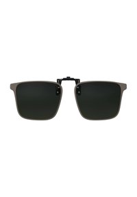 Square sunglasses with dark lenses. Frames are a muted brown color with a smooth texture and a bridge connecting the lenses, featuring small black accents.