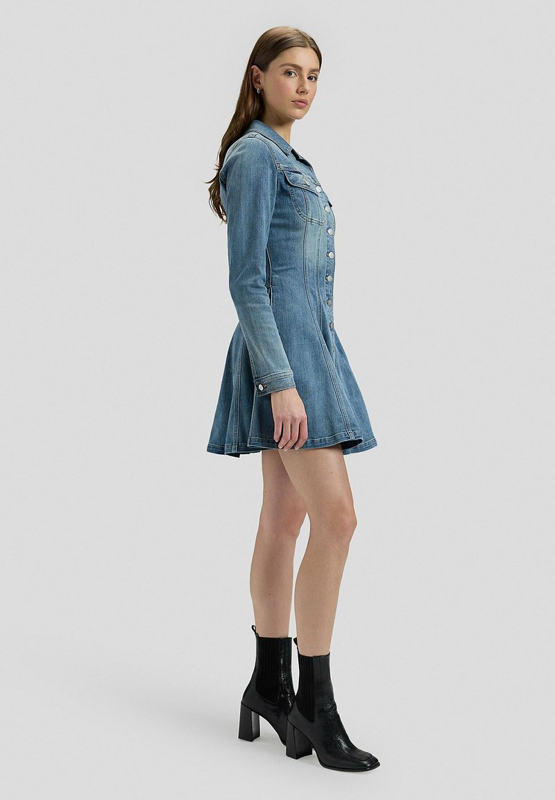 denim dress with vest Long Fitted Denim Dress Jacket Portblue – Broadway in Stanley main image 1