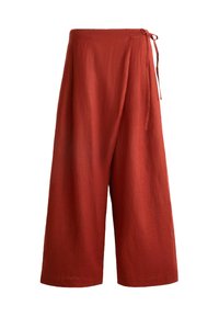 LINEN WIDE STRAIGHT-LEG WITH WRAP SARONG - Nohavice - dark red